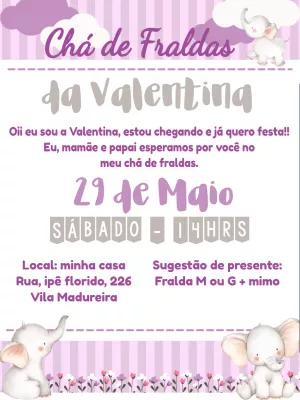 Convite Chá de Bebê Elefantinha Lilás para Editar Online