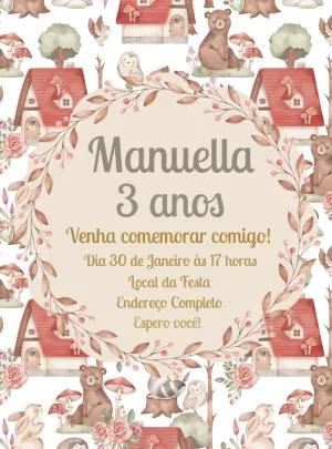 Convite Aniversário Animais do Bosque Aquarela para Editar Online