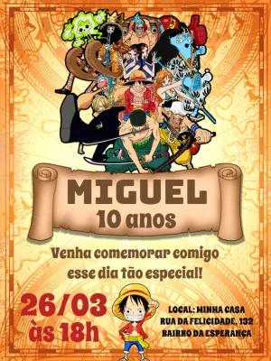 Convite de Aniversário One Piece com a Tripulação para Editar