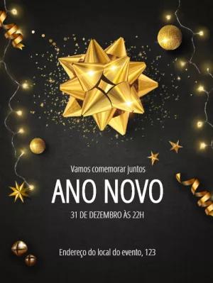Convite de Ano Novo Dourado Elegante para Editar Online