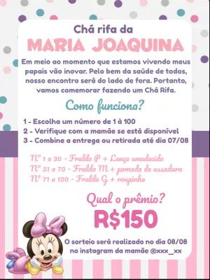 Convite Chá Rifa Minnie Baby para Editar e Enviar Online