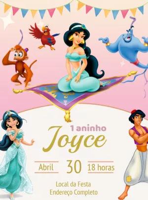 Convite Aniversário Jasmine com Personagens para Editar Online