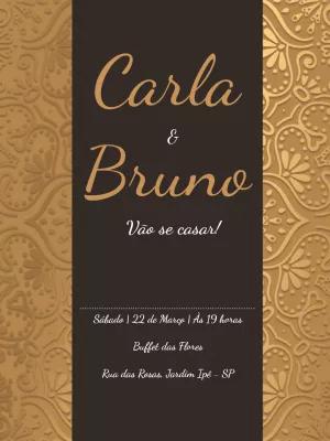 Convite de Casamento Preto e Dourado Elegante para Editar