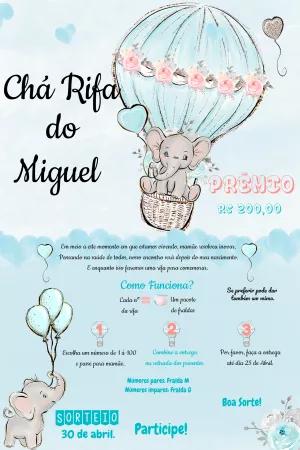 Convite Chá Rifa Elefantinho Aquarela para Editar Online