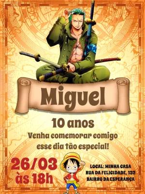 Convite de Aniversário One Piece com Zoro para Editar Online