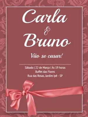 Convite de Casamento Rosa com Laço Elegante para Editar Online