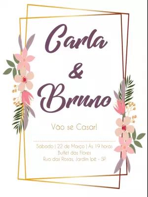 Convite de Casamento Floral com Dourado para Editar Online