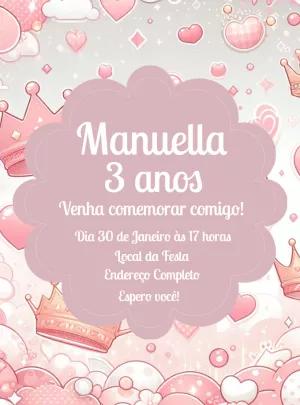 Convite de Aniversário Princesa com Coroas para Editar Online