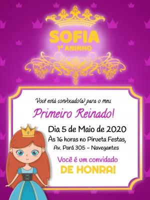 Convite Aniversário Primeiro Reinado Princesa para Editar Online