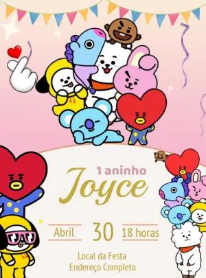 Convite de Aniversário BT21 com Personagens para Editar Online
