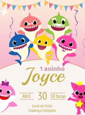 Convite de Aniversário Baby Shark para Editar Online