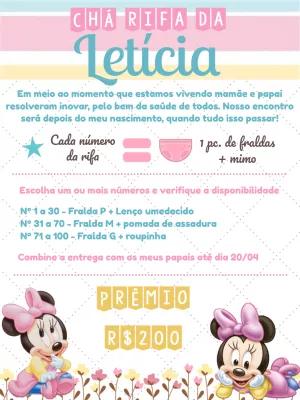 Convite Chá Rifa Minnie Baby para Editar e Imprimir