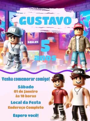 Convite de Aniversário Roblox com Personagens para Editar Online