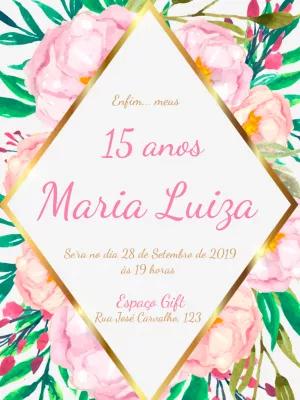 Convite de 15 Anos Floral Rosé para Editar Online