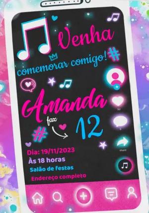 Convite de Aniversário Rede Social Neon para Editar Online