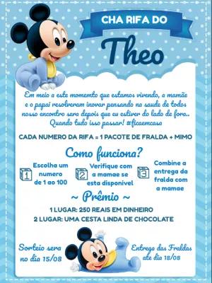 Chá Rifa Mickey Baby Menino para Editar Online e Imprimir