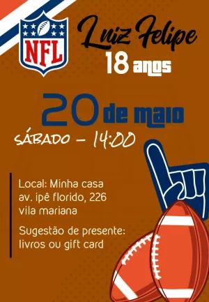 Convite Aniversário Futebol Americano NFL para Editar Online