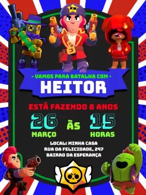 Convite Aniversário Brawl Stars com Personagens para Editar