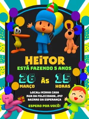 Convite de Aniversário Pocoyo e sua Turma para Editar Online