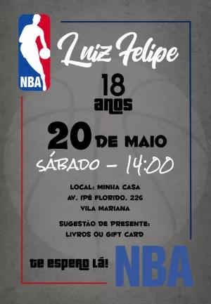 Convite de Aniversário Basquete NBA Editável Online