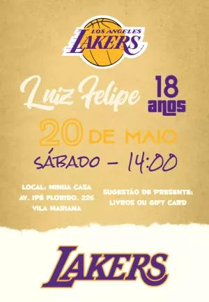 Convite de Aniversário Lakers NBA para Editar Online