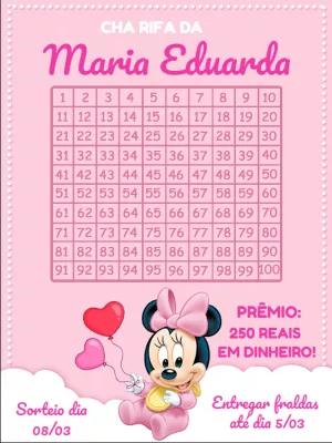 Chá Rifa Minnie Baby Rosa Editável para Imprimir