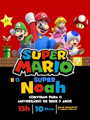 Convite Super Mario Aniversário com Personagens para Editar Online
