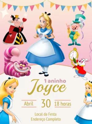 Convite de Aniversário Alice no País das Maravilhas Editável Online