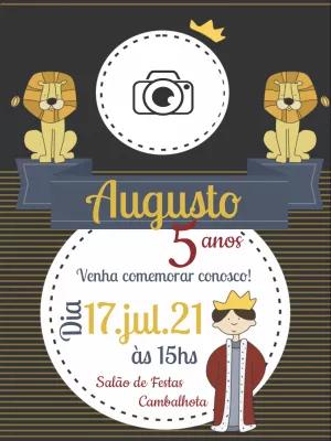 Convite de Aniversário Rei Leão com Foto para Editar Online