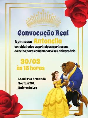 Convite de Aniversário A Bela e a Fera para Editar Online