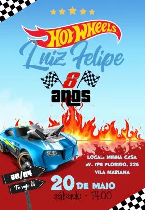 Convite de Aniversário Hot Wheels com Carros para Editar Online