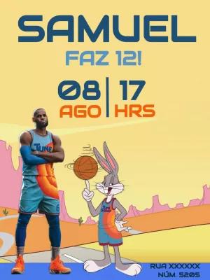 Convite de Aniversário Space Jam com Personagens para Editar