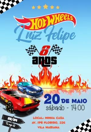 Convite de Aniversário Hot Wheels para Editar Online
