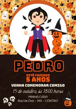 Convite de Aniversário Halloween com Vampiro Fofo para Editar