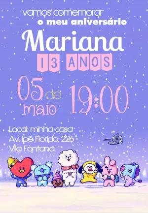 Convite de Aniversário BT21 Kpop para Editar Online
