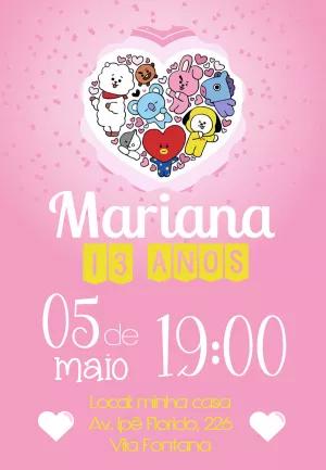 Convite Aniversário BT21 Kpop para Editar Online