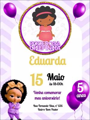 Convite Aniversário Poderosa Chefinha Negra para Editar Online