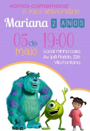Convite de Aniversário Monstros S.A. com a Boo para Editar