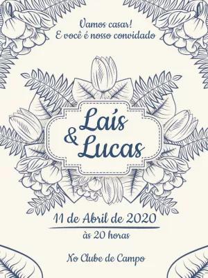 Convite de Casamento Floral Azul com Folhagem para Editar Online