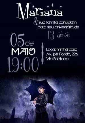 Convite Aniversário Wandinha Addams para Editar Online