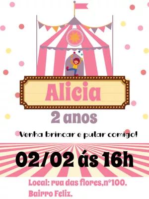 Convite Aniversário Circo Rosa para Menina para Editar Online
