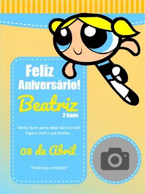 Convite Aniversário Meninas Super Poderosas com Foto para Editar