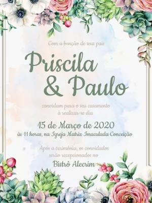 Convite de Casamento Floral com Suculentas para Editar