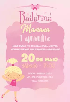 Convite Aniversário Bailarina Delicada para Editar Online