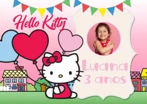Painel de Aniversário Hello Kitty com Foto para Editar Online