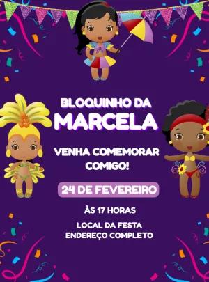 Convite de Aniversário Carnaval com Meninas para Editar Online