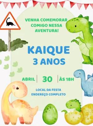 Convite Aniversário Dinossauros Cute para Editar Online