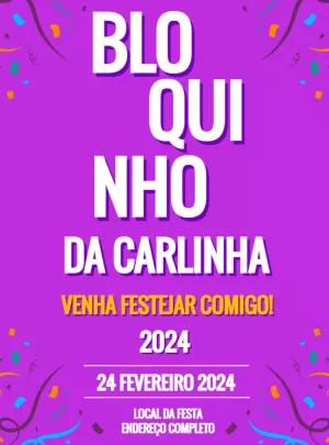 Convite de Aniversário Bloquinho de Carnaval para Editar Online