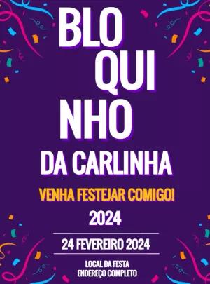 Convite Aniversário Bloquinho de Carnaval para Editar Online