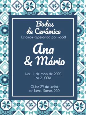 Convite Bodas de Cerâmica Azulejo Português para Editar